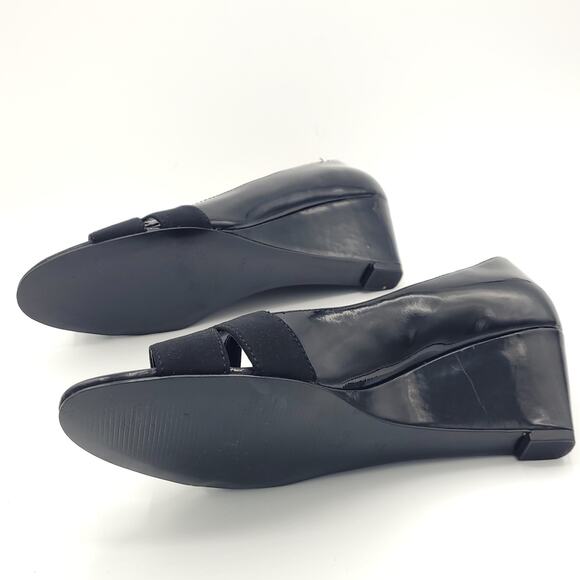 Ellen Tracy patent black peep toe wedges women's size 8.5 - Picture 5 of 10